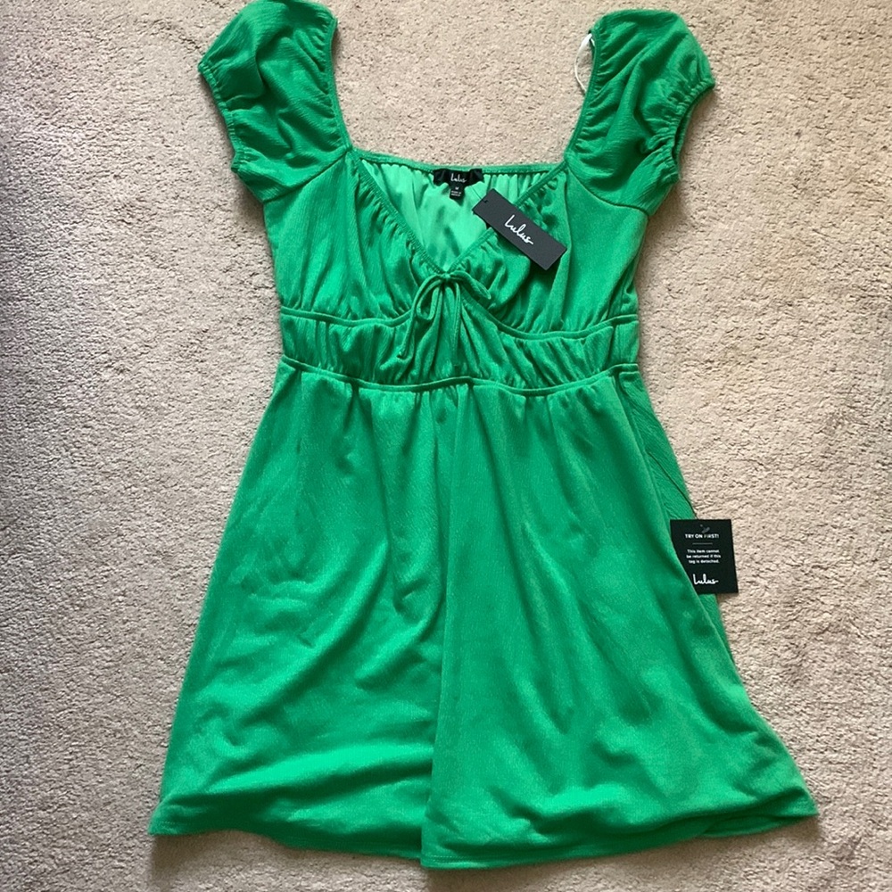 Lulus Daily Persona Green Textured Skater Mini Dress, Medium, Brand New